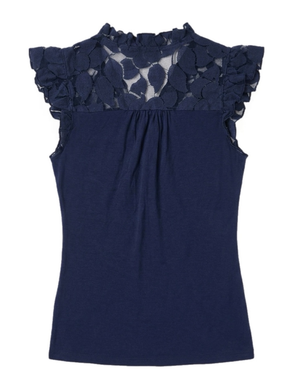 🌀 Forever 21 Lace Yoke Cap Sleeve Top in Navy Blue | Women’s Sz Med - Picture 3 of 7